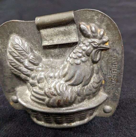 3 ANTIQUE CHOCOLATE MOLDS CHICK HEN CHICKEN SWINE PIG HOG