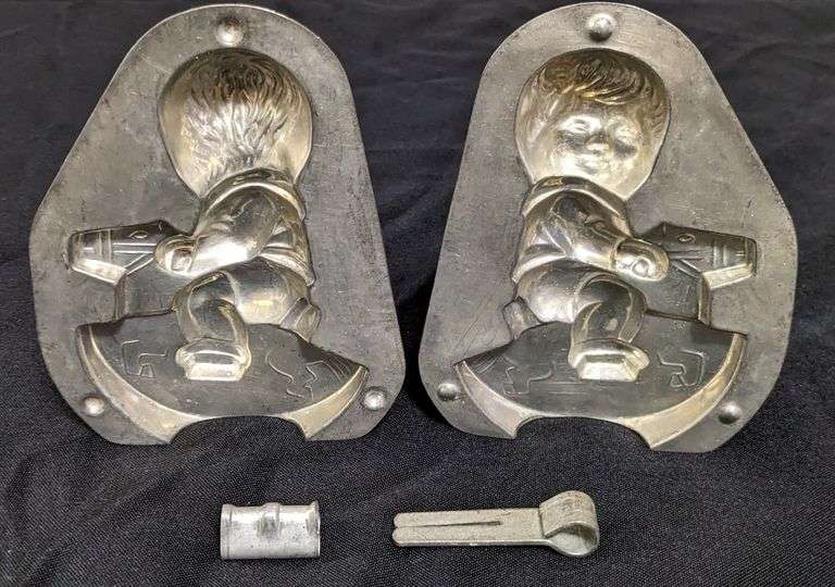 ANTIQUE CHOCOLATE MOLD BOY CHILD ON HOBBY ROCKING HORSE ANTON REICHE DRESDEN