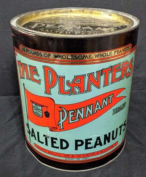 10# TIN BIN PLANTERS PENNANT SALTED PEANUTS WILKES BARRE PENNSYLVANIA