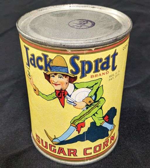 1# 4OZ PAPER LABEL TIN CAN JACK SPRAT SUGAR CORN WESTERN GROCERS MARSHALLTOWN IA