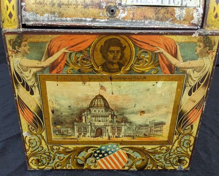 EARLY TIN LITHO COUNTRY STORE SPICE BIN WELLAUER & HOFFMAN MILWAUKEE WI