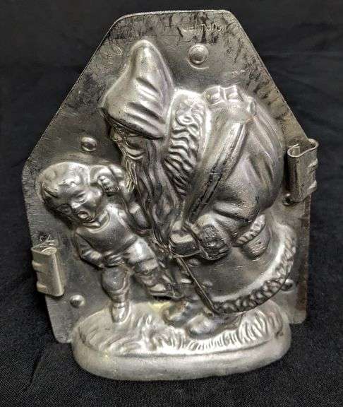 ANTIQUE CHOCOLATE MOLD SANTA CLAUS HOLDING BUYS EAR "NAUGHTY" GERMANY