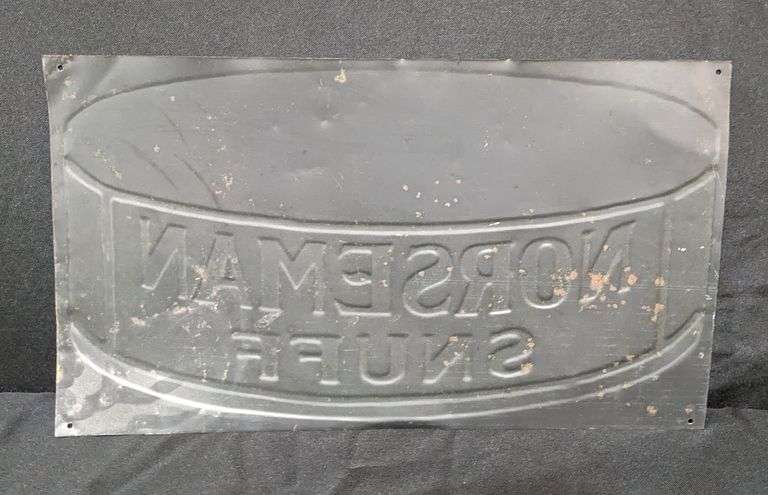 EMBOSSED TIN SIGN NORSEMAN SNUFF