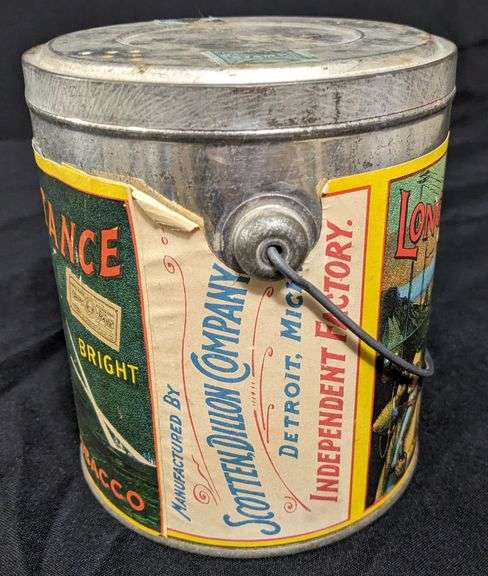 PAPER LABEL TIN CAN LONG DISTANCE TOBACCO SCOTTEN DILLON CO DETROIT MICHIGAN