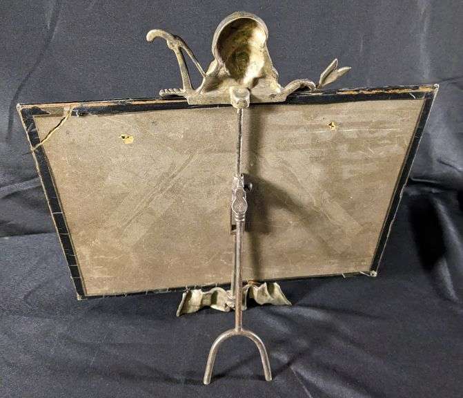 ANTIQUE GLASS SIGN & BRASS BLACK AMERICANA SIGN HOLDER