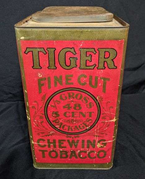 CARDBOARD TIN BIN BRIGHT TIGER CHEWING TOBACCO 5¢ PACKAGES P LORILLARD JERSEY CITY NJ