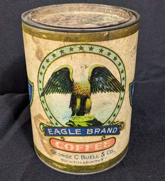 1# CARDBOARD COFFEE CAN EAGLE BRAND GEORGE C BUELL CO ROCHESTER & AUBURN NEW YORK