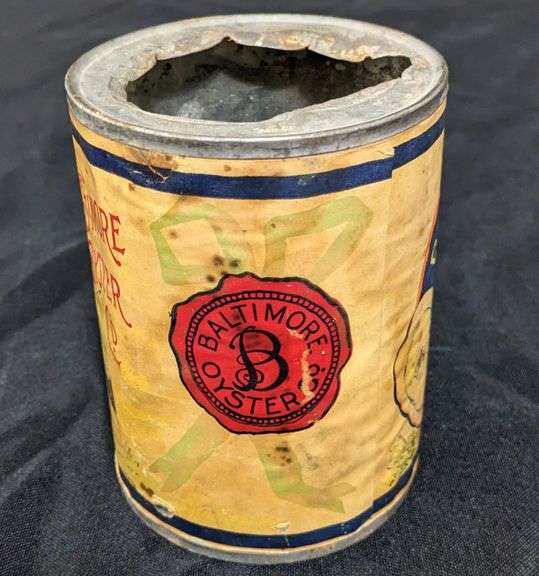 PAPER LABEL TIN CAN PEICAN BRAND COVE OYSTERS BALTIMORE OYSTER CO