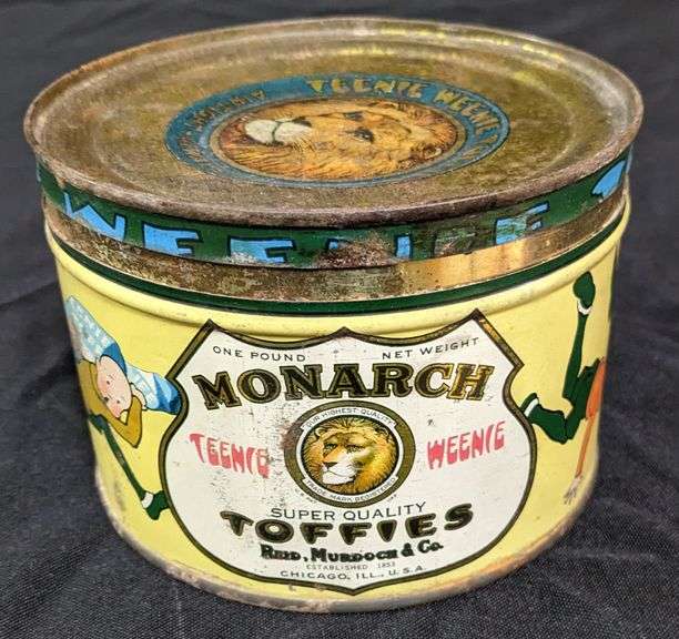 1# CANDY TIN CAN MONARCH TEENIE WEENIE TOFFEES REID MURDOCH CO CHICAGO