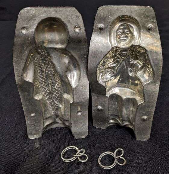 ANTIQUE CHOCOLATE MOLD BOY WITH BLANKET & TOY SAILBOAT