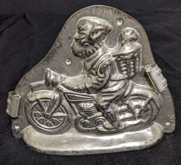 ANTIQUE CHOCOLATE MOLD EASTER BUNNY RABBIT RIDING MOTORCYCLE