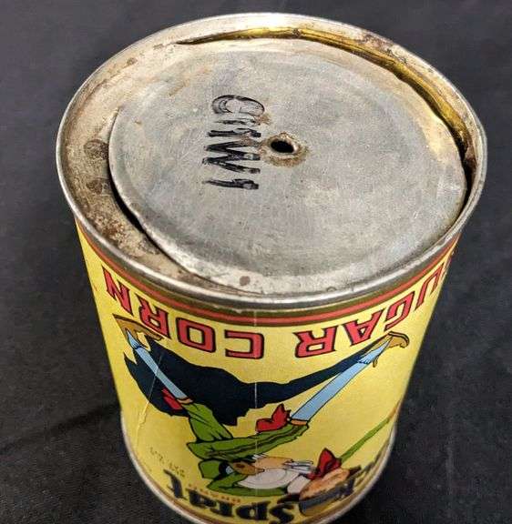 1# 4OZ PAPER LABEL TIN CAN JACK SPRAT SUGAR CORN WESTERN GROCERS MARSHALLTOWN IA