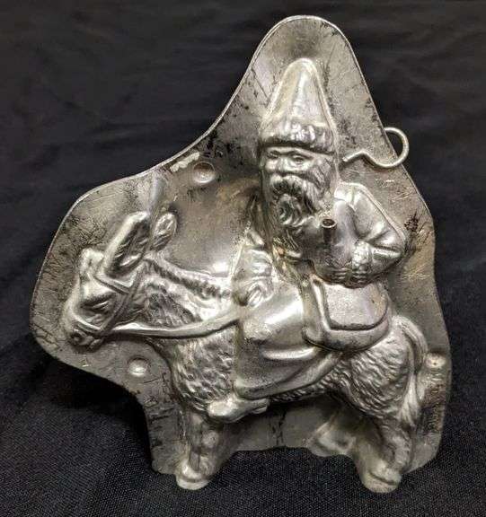 ANTIQUE CHOCOLATE MOLD SANTA SAINT NICK ON DONKEY JACKASS