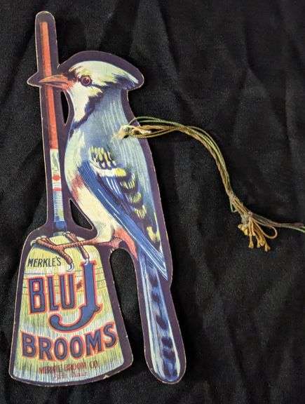 2 SIDED CARDSTOCK FAN PULL SIGN MERKLE'S BLU-J BROOMS PARIS ILLINOIS