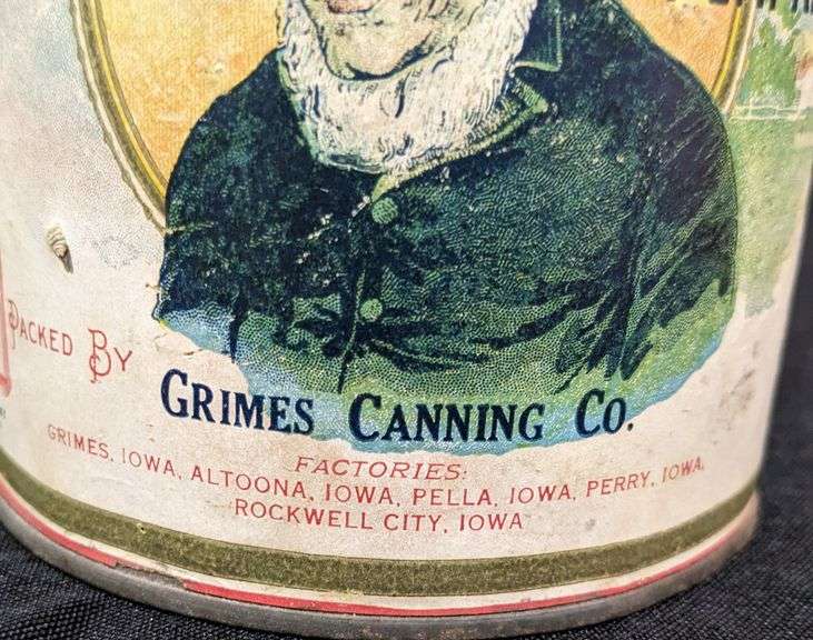 2# 1OZ PAPER LABEL TIN CAN OLD GRIMES GOLDEN PUMPKIN GRIMES IOWA