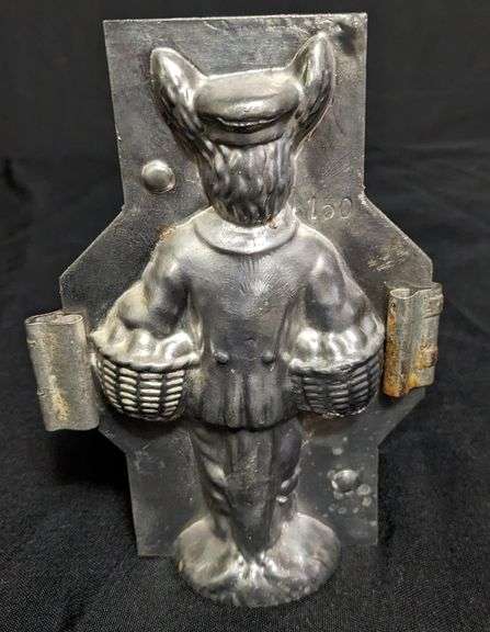 ANTIQUE CHOCOLATE MOLD EASTER BUNNY RABBIT DELIVERY MAN
