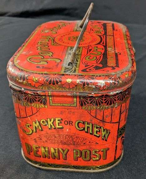 PENNY POST CUT PLUG TOBACCO TIN CAN STRATER BROTHERS LOUISVILLE KY