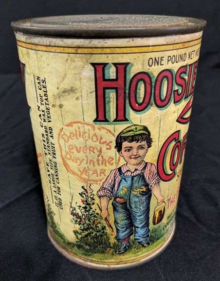 1# PAPER LABEL TIN CAN HOOSIER BOY COFFEE INDIANAPOLIS INDIANA