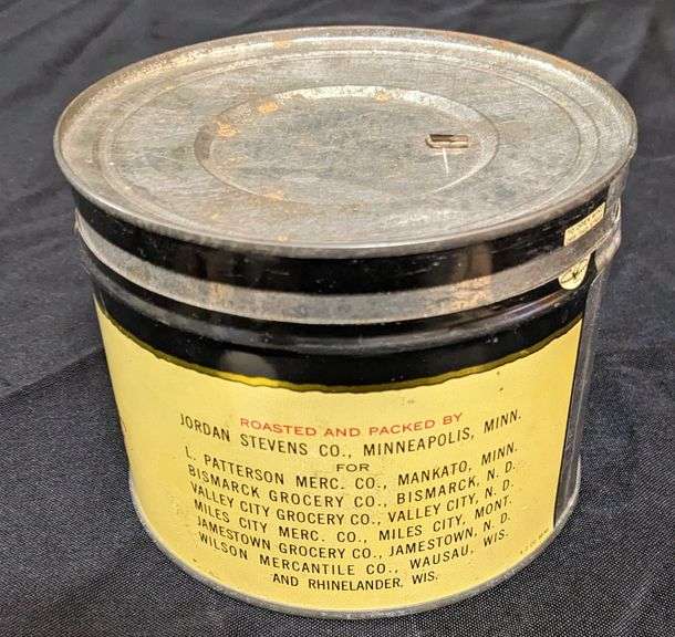 1# TIN COFFEE CAN PRINCESS PATT JORDAN STEVENS CO MINNEAPOLIS MINNESOTA