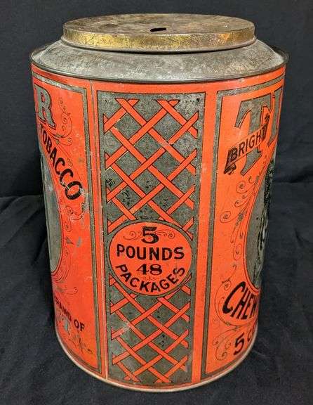 TIN COUNTRY STORE TIN BIN TIGER CHEWING TOBACCO 5¢ PACKAGES