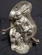 ANTIQUE CHOCOLATE MOLD EASTER BUNNY RABBIT MALE WITH CLOTHING & HAVERSACK ANTON REICHE DRESDEN