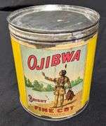 PAPER LABEL TIN CAN OJIBWA FINE CUT TOBACCO SCOTTEN DILLON CO DETROIT MICHIGAN