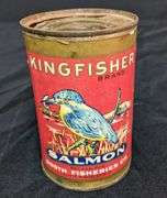 15 1/2 OZ PAPER LABEL TIN CAN KINGFISHER BRAND ALASKA SALMON BOOTH FISHERIES CHICAGO