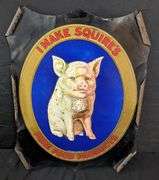 DATED 1906 ROLLED CORNER TIN SIGN I MAKE SQUIRES PURE FOOD PRODUCTS BOSTON MASSACHUSETTS