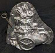 ANTIQUE CHOCOLATE MOLD EASTER BUNNY RABBIT RIDING MOTORCYCLE WITH SIDE CAR