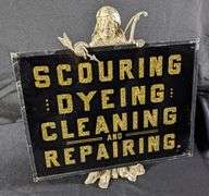 ANTIQUE GLASS SIGN & BRASS BLACK AMERICANA SIGN HOLDER