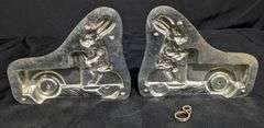 ANTIQUE CHOCOLATE MOLD EASTER BUNNY RABBIT DELIVERY MOTORCYCLE CART