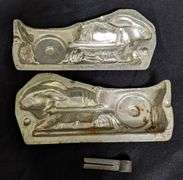 ANTIQUE CHOCOLATE MOLD EASTER BUNNY RABBIT PULLING WAGON