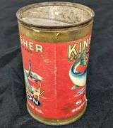 15 1/2 OZ PAPER LABEL TIN CAN KINGFISHER ALASKA CHINOOK SALMON BOOTH FISHERIES CHICAGO