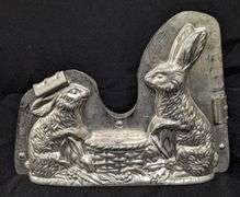 ANTIQUE CHOCOLATE MOLD EASTER BUNNY RABBITS WITH BASKET ANTON REICHE DRESDEN