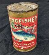 15 1/2 OZ PAPER LABEL TIN CAN KINGFISHER ALASKA CHINOOK SALMON BOOTH FISHERIES CHICAGO