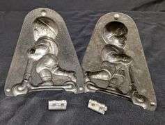 ANTIQUE CHOCOLATE MOLD BOY CHILD ON SCOOTER ANTON REICHE DRESDEN
