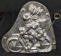 ANTIQUE CHOCOLATE MOLD EASTER BUNNY RABBIT RIDING MOTORCYCLE WITH SIDE CAR