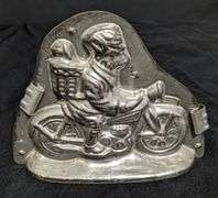 ANTIQUE CHOCOLATE MOLD EASTER BUNNY RABBIT RIDING MOTORCYCLE