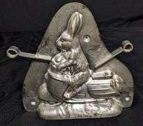 ANTIQUE CHOCOLATE MOLD EASTER BUNNY RABBIT RIDING VESPA STYLE SCOOTER SCHW. GMUND