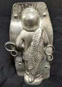 ANTIQUE CHOCOLATE MOLD BOY WITH BLANKET & TOY SAILBOAT