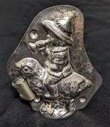 ANTIQUE CHOCOLATE MOLD EASTER BOY RIDING CHICK BLOWING TRUMPET ANTON REICHE DRESDEN