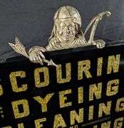 ANTIQUE GLASS SIGN & BRASS BLACK AMERICANA SIGN HOLDER