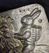 ANTIQUE CHOCOLATE MOLD EASTER BUNNY RABBIT RIDING CHICKEN ROOSTER