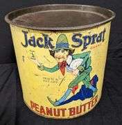 25# TIN BIN JACK SPRAT PEANUT BUTTER WESTERN GROCER MILLS MARSHALLTOWN IOWA