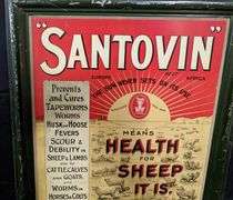 TIN LITHO SIGN "SANTOVIN" MEANS HEALTH FOR SHEEP