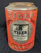TIN COUNTRY STORE TIN BIN TIGER CHEWING TOBACCO 5¢ PACKAGES