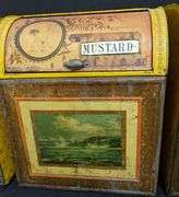 SET OF 3 EARLY TIN LITHO COUNTRY STORE SPICE BINS AMERICAN CAN CO CINNAMON MUSTARD ALLSPICE