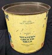 25# TIN BIN JACK SPRAT PEANUT BUTTER WESTERN GROCER MILLS MARSHALLTOWN IOWA