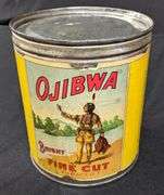 PAPER LABEL TIN CAN OJIBWA FINE CUT TOBACCO SCOTTEN DILLON CO DETROIT MICHIGAN