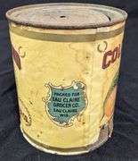 30 OZ PAPER LABEL TIN CAN WHITE CHERRIES COLON BRAND EAU CLAIRE GROCER CO WISCONSIN
